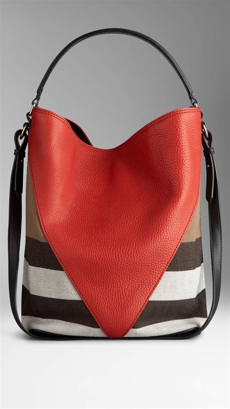 burberry medium leather chevron canvas check hobo bag|mini Burberry leather handbags.